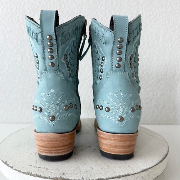 Lane COSSETTE Womens Cowboy Bootie 7.5 Blue Cowgirl Western Short Ankle Boots - Picture 4 of 13